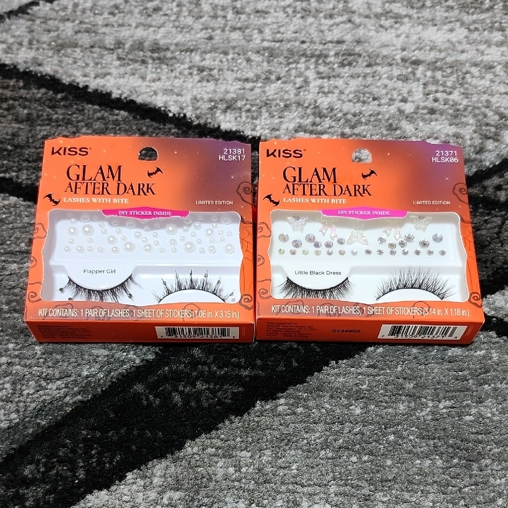 KISS GLAM AFTER DARK LIMITED EDITION FALSE EYELASHES RHINESTONES/PEARLS STICKERS